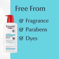 Eucerin Advanced Repair Body Lotion, 16.9 FL OZ Pump Bottle, and Eucerin Advanced Cleansing Body Wash and Face Cleanser, 16.9 FL OZ Bottle, Dry Skin Relief Bundle