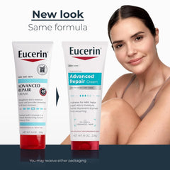 Eucerin Advanced Repair Body Cream, Urea Enriched, Unscented Body Cream for Dry Skin With Triple Moisturizing Complex, 8 OZ Tube