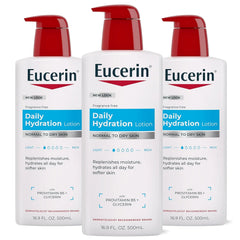 Eucerin Daily Hydration Body Lotion for Dry Skin, Unscented Body Moisturizer with Sunflower Oil and Pro-Vitamin B5, 16.9 Fl Oz Bottle, Pack of 3