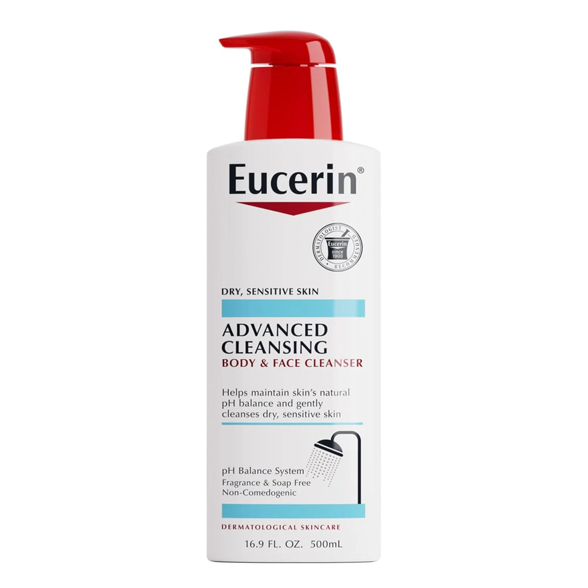 Eucerin Advanced Repair Cleansing Body and Face Cleanser, Gentle Face and Body Wash for Normal to Dry, Sensitive Skin, Soap Free and Unscented, 16.9 FL OZ Bottle