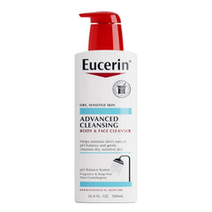 Eucerin Advanced Repair Cleansing Body and Face Cleanser, Gentle Face and Body Wash for Normal to Dry, Sensitive Skin, Soap Free and Unscented, 16.9 FL OZ Bottle