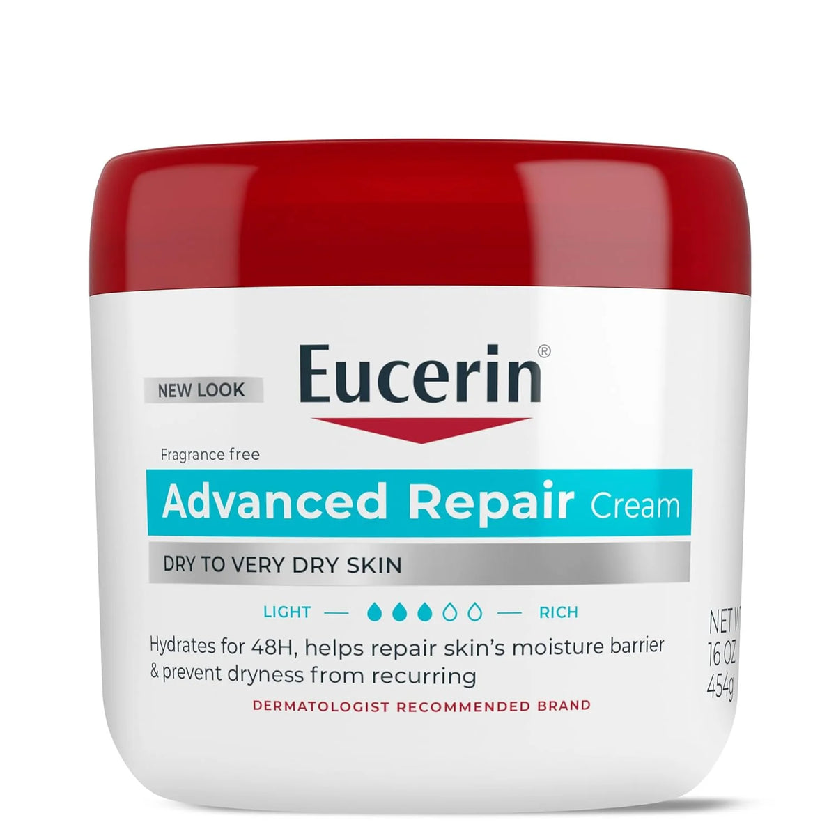 Eucerin Advanced Repair Body Cream, Urea Enriched, Unscented Body Cream for Dry Skin With Triple Moisturizing Complex, 16 OZ Jar