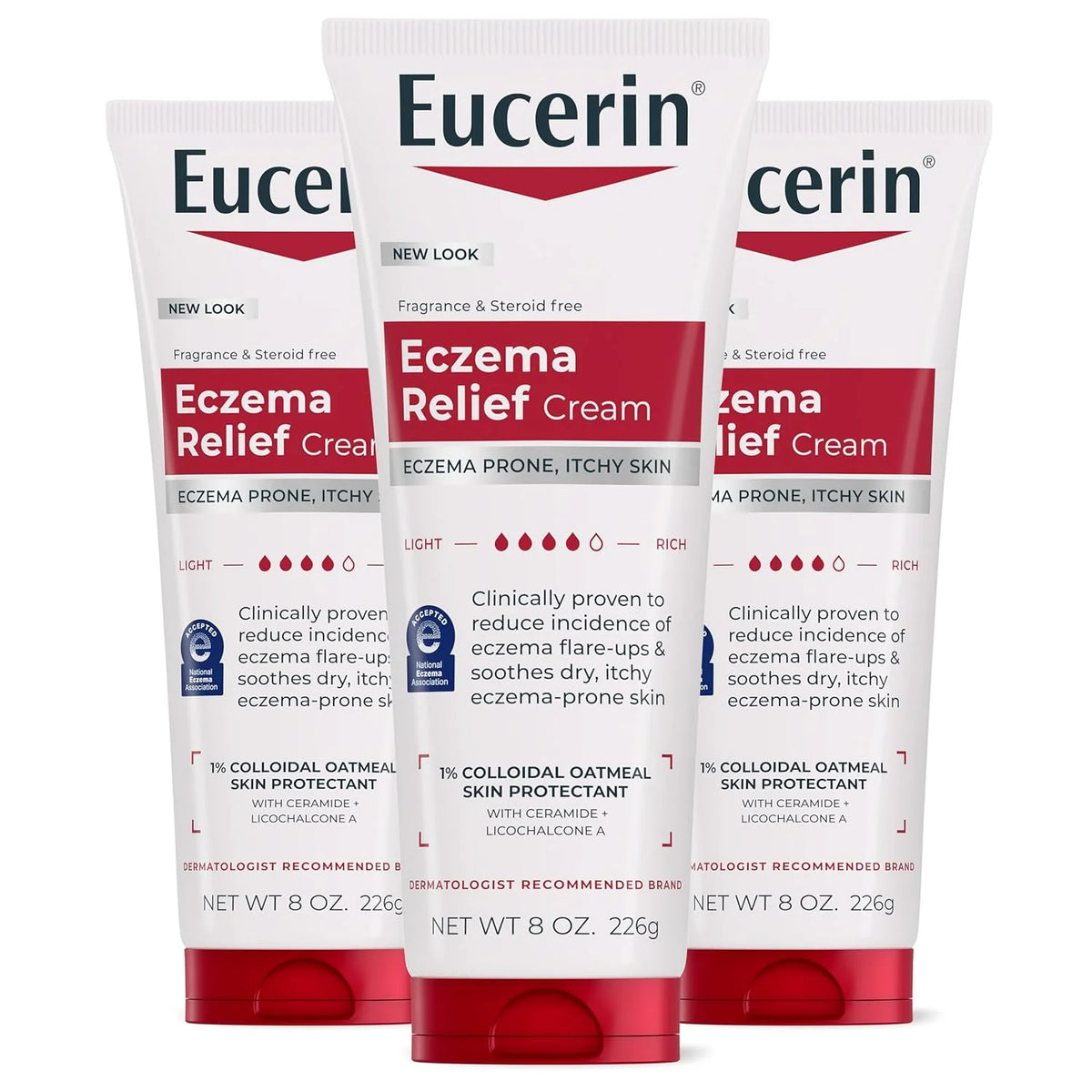 Eucerin Eczema Relief Body Cream, Colloidal Oatmeal Enriched, Steroid Free Eczema Cream, 8 OZ Tube, Pack of 3