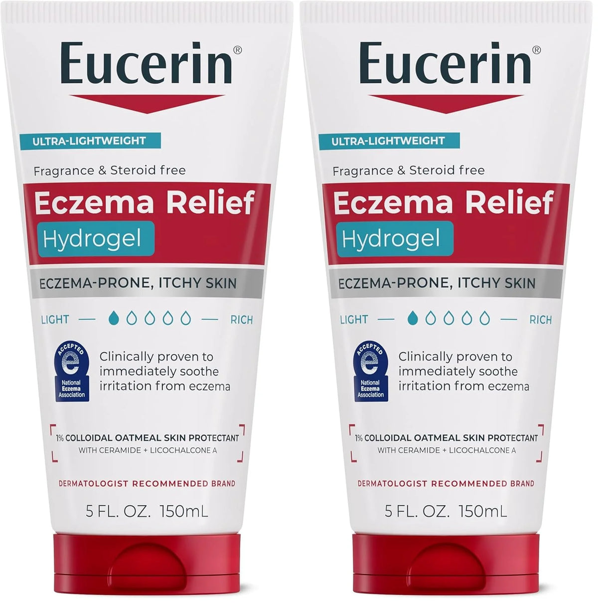 Eucerin Eczema Relief Hydrogel for Dry,Itchy,Eczema-Prone Skin,Fragrance Free and Steroid Free Body Moisturizer for Dry Skin,5 Fl Oz Tube,(Pack of 2)