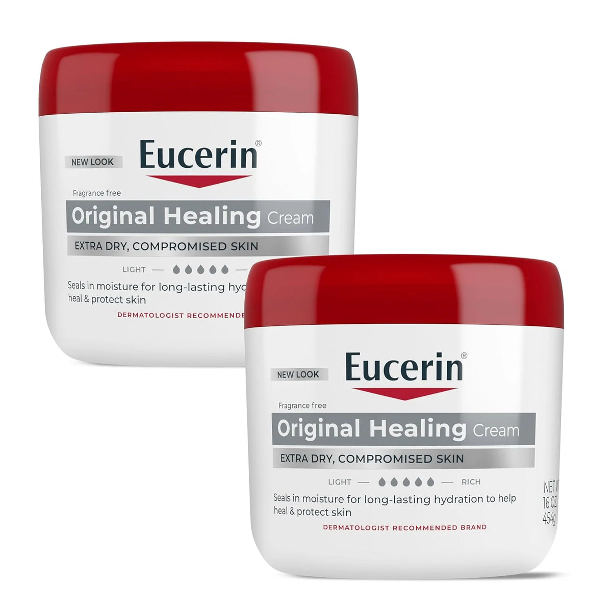 Eucerin Original Healing Cream, Unscented Body Cream for Extremely Dry, Sensitive and Compromised Skin, Emollient Enriched Body Moisturizer, 16 Oz Jar, Pack of 2